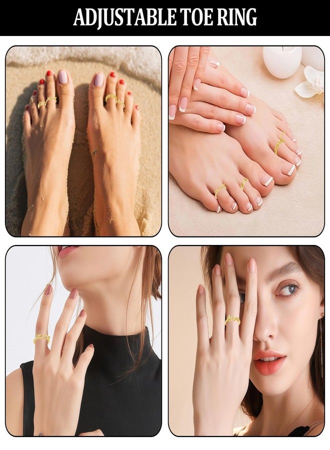 Bolsdoic Toe Rings for Women, 4PCS Gold Plated Stylish Adjustable Toe Band Rings, Summer Beach Foot Jewelry - Perfect for Vacation, Daily Wear - Image 5